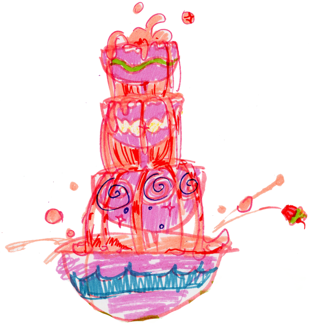 A yellow wishing well with water flowing from top to bottom